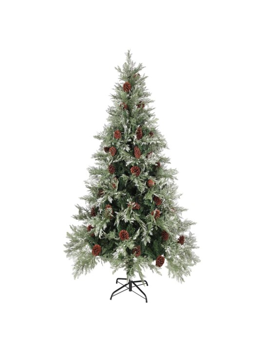 Vánoční stromek s LED a šiškami zelený a bílý 225 cm PVC a PE