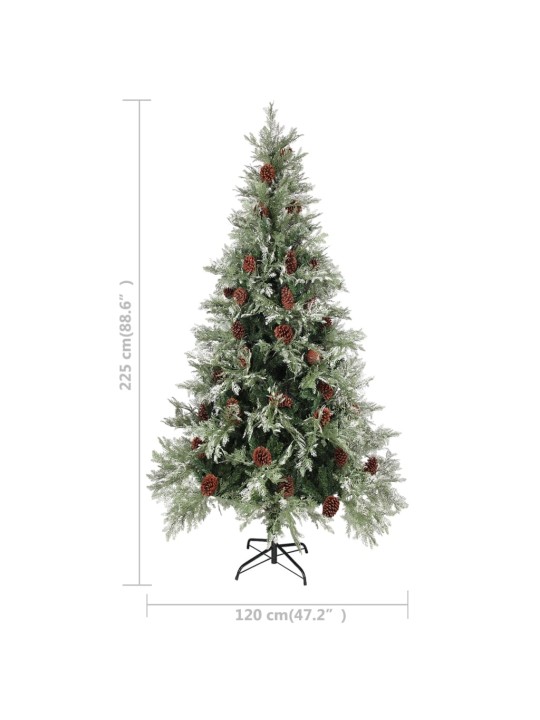 Vánoční stromek s LED a šiškami zelený a bílý 225 cm PVC a PE