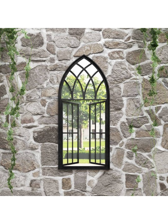 Zahradní zrcadlo černé 100 x 45 cm železo pro použití venku