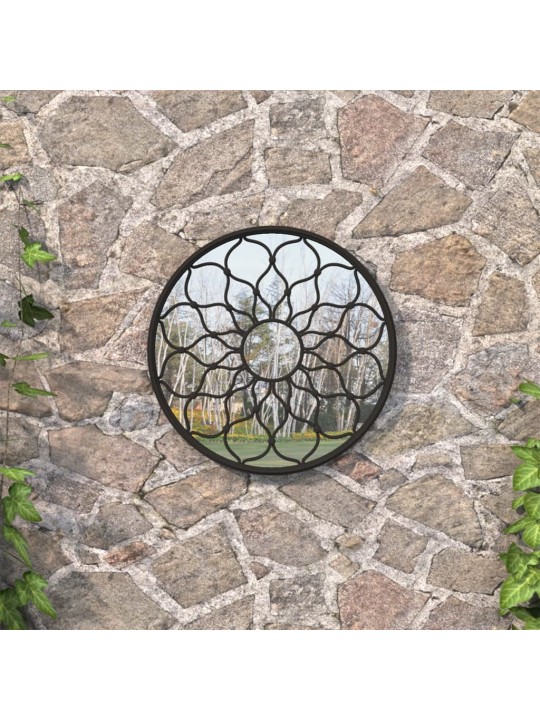 Zahradní zrcadlo černé 40 x 3 cm železo kulaté do exteriéru