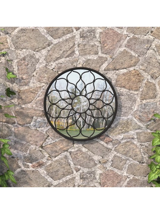 Zahradní zrcadlo černé 60 x 3 cm železo kulaté do exteriéru