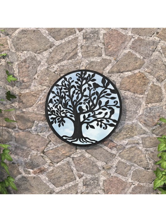Zahradní zrcadlo černé 40 x 2,5 cm železo kulaté do exteriéru