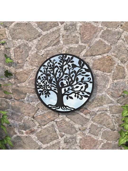 Zahradní zrcadlo černé 60 x 2,5 cm železo kulaté do exteriéru