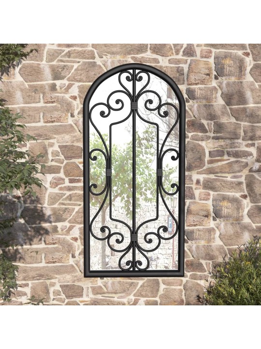 Zahradní zrcadlo černé 100 x 45 cm železo do exteriéru