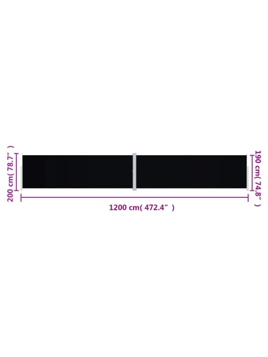 Zatahovací boční markýza černá 200 x 1 200 cm