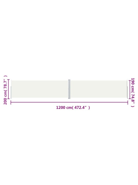 Zatahovací boční markýza krémová 200 x 1 200 cm