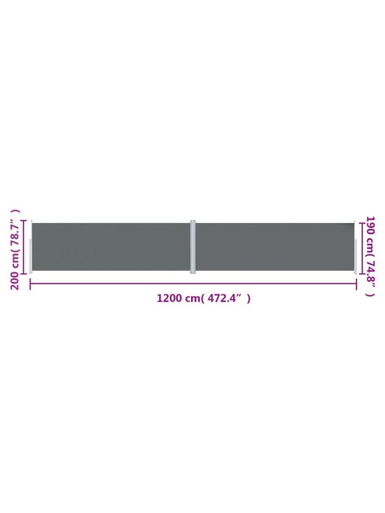 Zatahovací boční markýza antracitová 200 x 1 200 cm