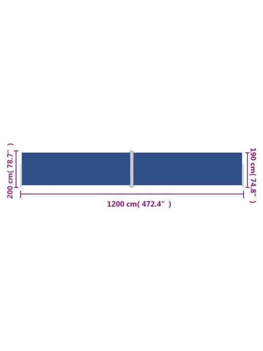 Zatahovací boční markýza modrá 200 x 1 200 cm