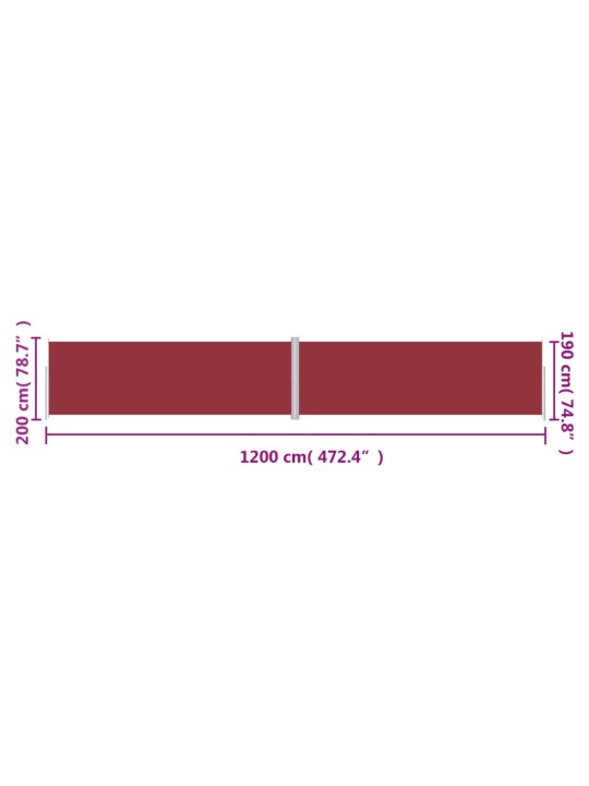 Zatahovací boční markýza červená 200 x 1 200 cm