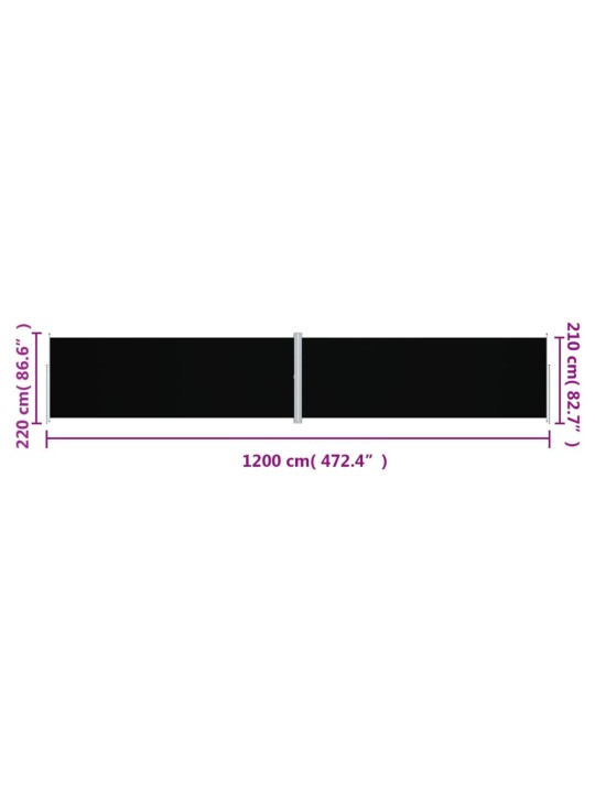 Zatahovací boční markýza černá 220 x 1 200 cm