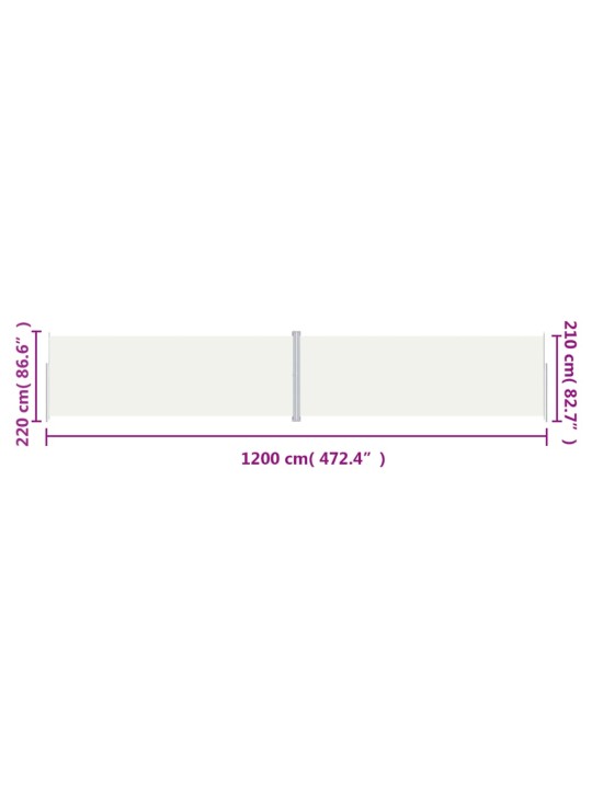 Zatahovací boční markýza krémová 220 x 1 200 cm