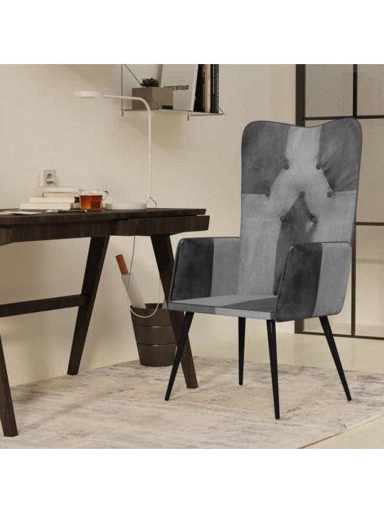 Křeslo s opěradlem šedé pravá kůže