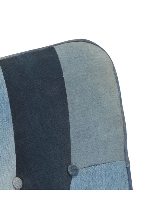 Houpací křeslo s podnožkou modré denim patchwork plátno