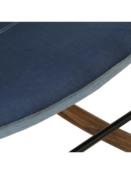 Houpací křeslo s podnožkou modré denim patchwork plátno