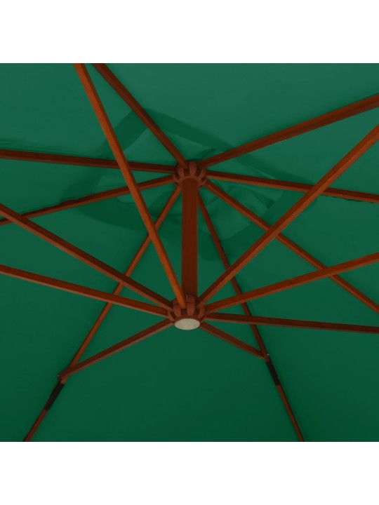 Boční zahradní slunečník s dřevěnou tyčí 400 x 300 cm zelený