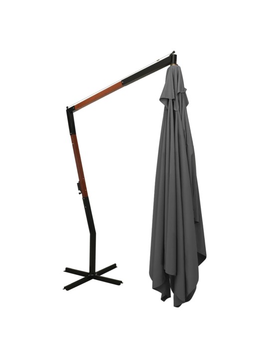 Boční zahradní slunečník s dřevěnou tyčí 400x300 cm antracitový