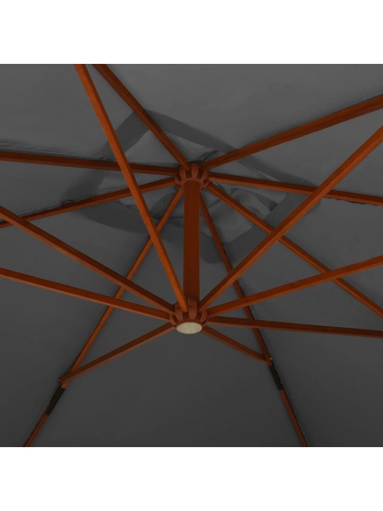 Boční zahradní slunečník s dřevěnou tyčí 400x300 cm antracitový