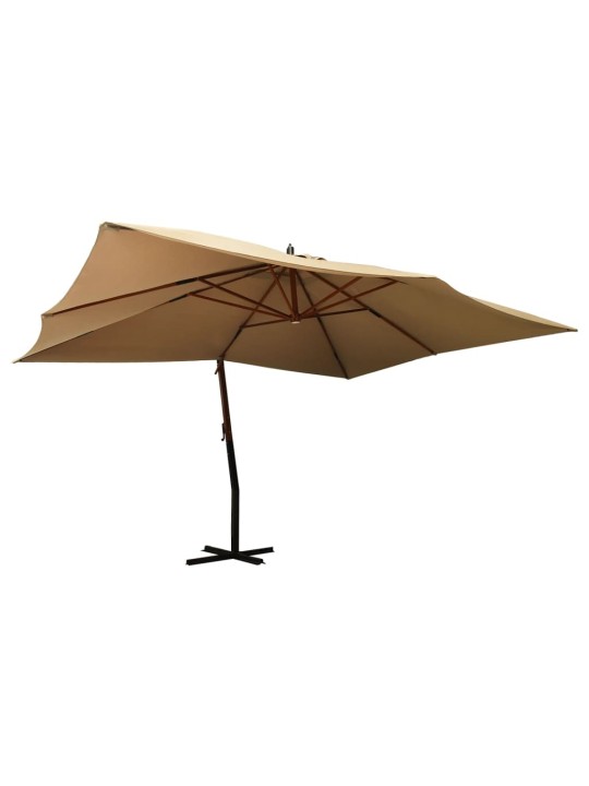 Boční zahradní slunečník s dřevěnou tyčí 400 x 300 cm taupe