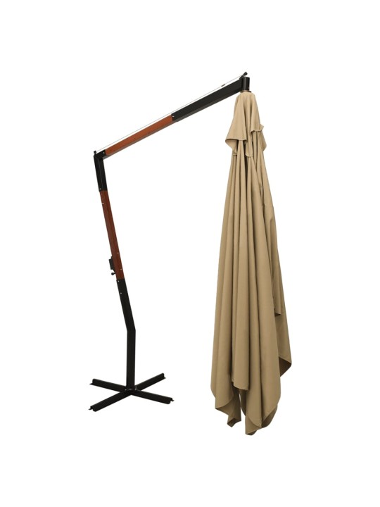 Boční zahradní slunečník s dřevěnou tyčí 400 x 300 cm taupe