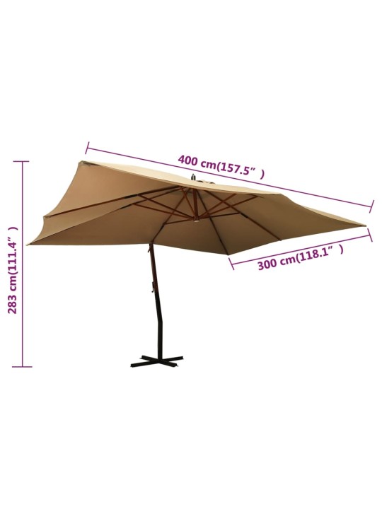 Boční zahradní slunečník s dřevěnou tyčí 400 x 300 cm taupe