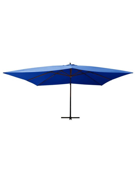 Boční zahradní slunečník dřevěná tyč 400 x 300 cm azurově modrý
