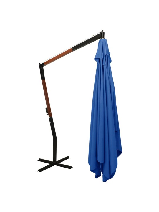 Boční zahradní slunečník dřevěná tyč 400 x 300 cm azurově modrý