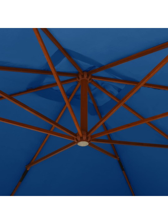 Boční zahradní slunečník dřevěná tyč 400 x 300 cm azurově modrý