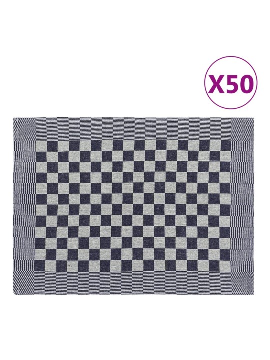 Kuchyňské utěrky 50 ks modré a bílé 50 x 70 cm bavlna