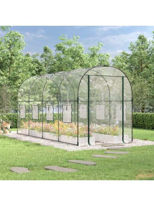 Skleník průhledný 160 x 400 x 190 cm PVC práškově lakovaná ocel