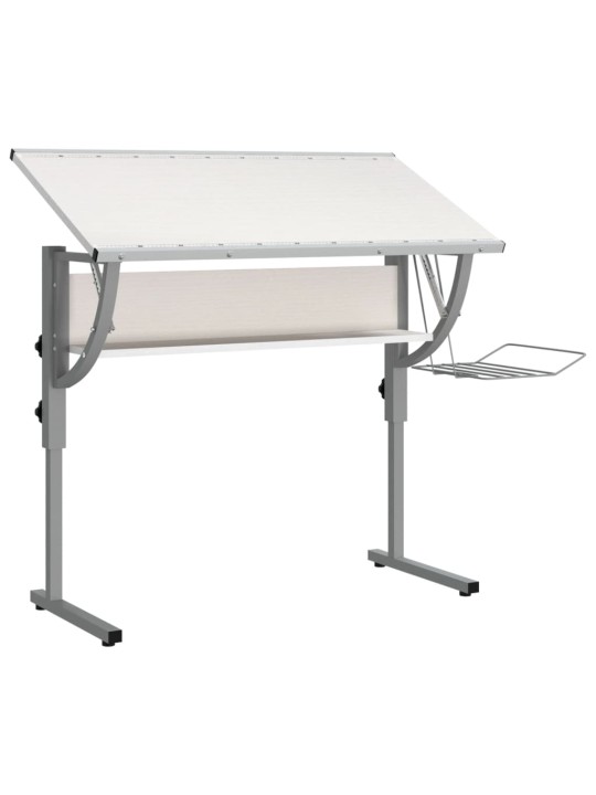 Řemeslný stůl bílý a šedý 110 x 53 x (58–87) cm kompozit a ocel