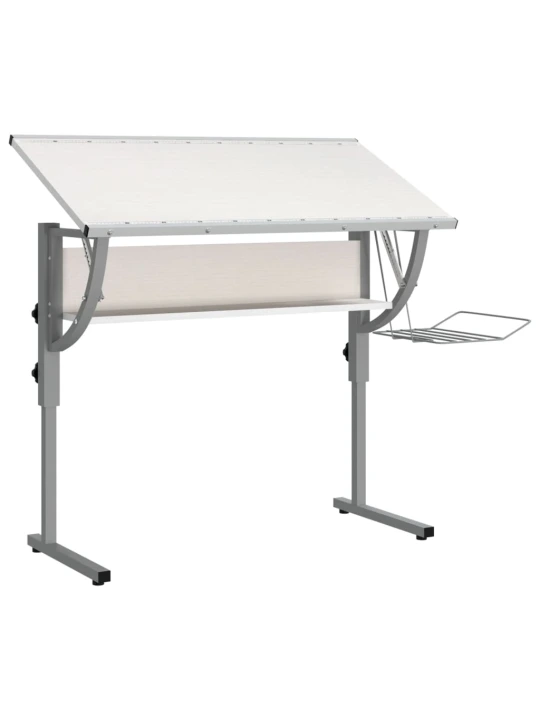 Řemeslný stůl bílý a šedý 110 x 53 x (58–87) cm kompozit a ocel