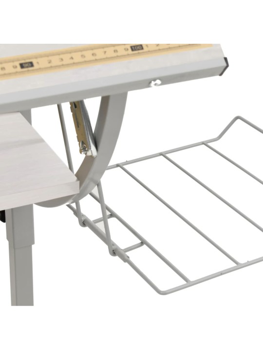 Řemeslný stůl bílý a šedý 110 x 53 x (58–87) cm kompozit a ocel