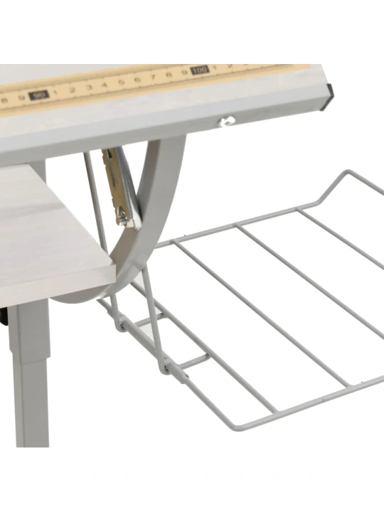 Řemeslný stůl bílý a šedý 110 x 53 x (58–87) cm kompozit a ocel