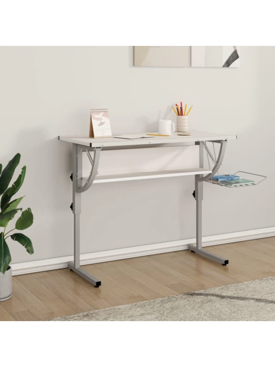 Řemeslný stůl bílý a šedý 110 x 53 x (58–87) cm kompozit a ocel