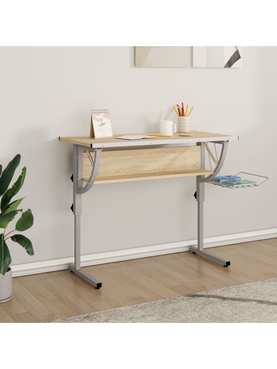 Řemeslný stůl dub sonoma šedý 110x53x(58–87) cm kompozit a ocel