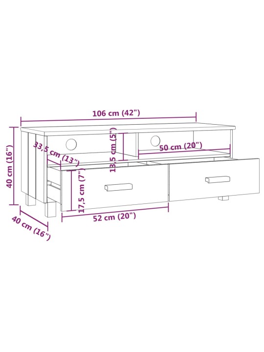 TV stolek HAMAR světle šedý 106 x 40 x 40 cm masivní borovice