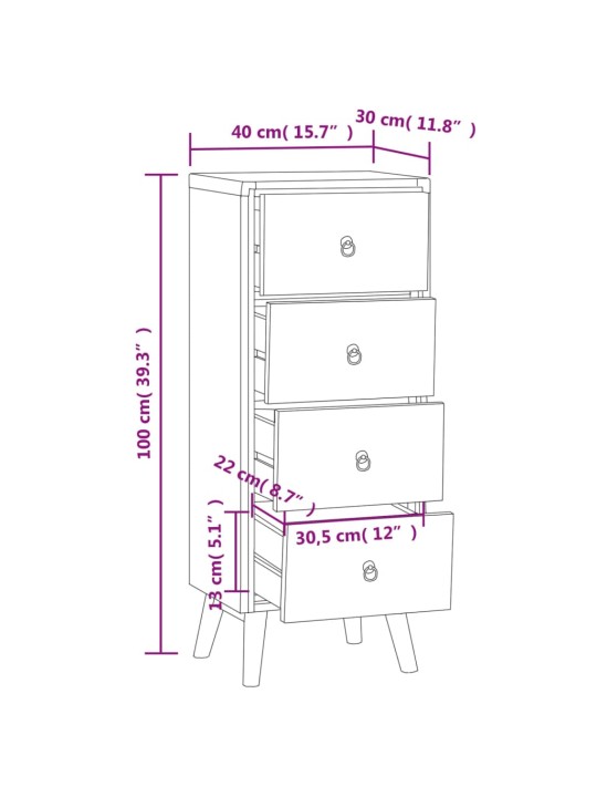 Komoda se zásuvkami 40 x 30 x 100 cm masivní teakové dřevo