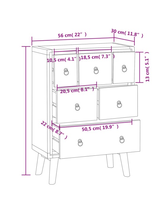 Komoda se zásuvkami 56 x 30 x 80 cm masivní teakové dřevo