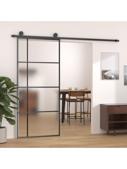 Posuvné dveře mléčné ESG sklo a hliník 90 x 205 cm černé