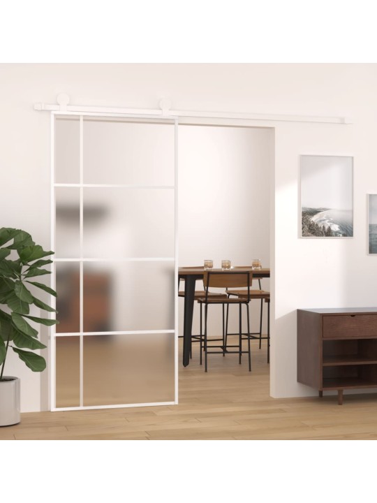 Posuvné dveře mléčné ESG sklo a hliník 90 x 205 cm bílé