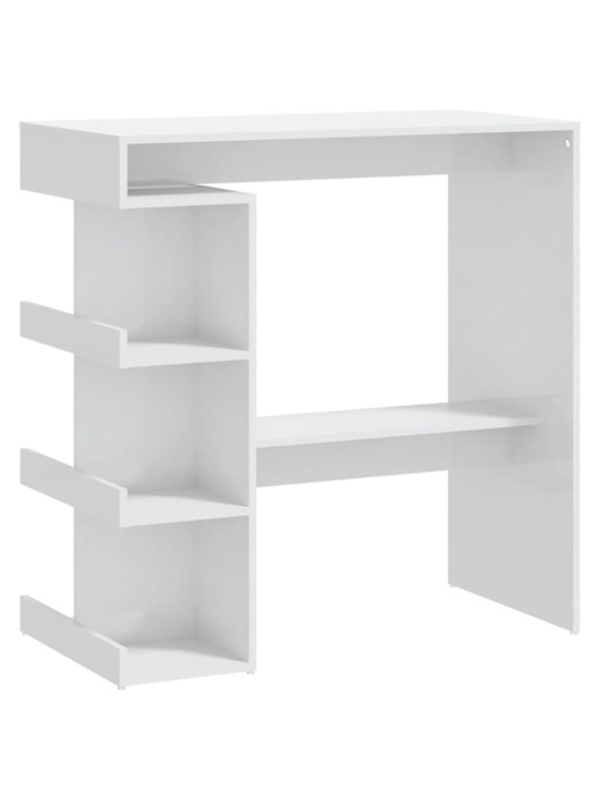 Barový stůl s úložným regálem bílý vysoký lesk 100x50x101,5 cm