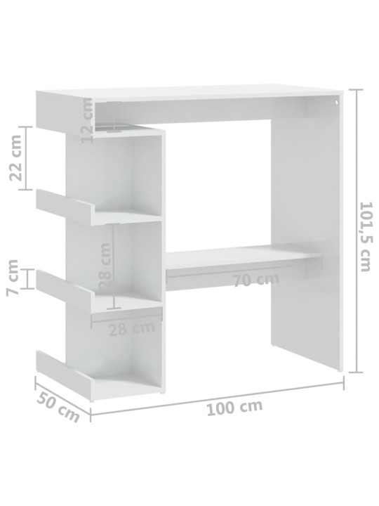 Barový stůl s úložným regálem bílý vysoký lesk 100x50x101,5 cm
