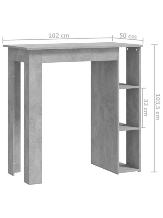 Barový stůl s regálem betonově šedý 102x50x103,5 cm kompozit