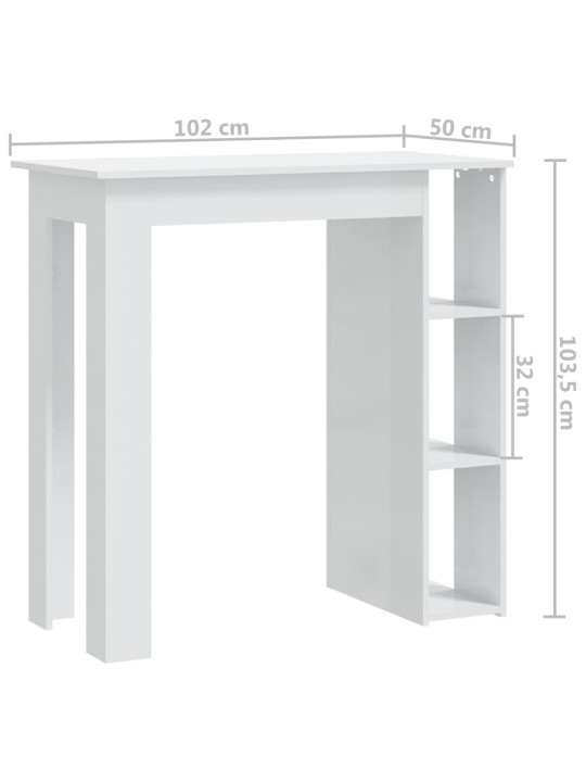 Barový stůl s regálem bílý lesklý 102 x 50 x 103,5 cm kompozit