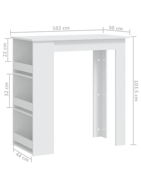 Barový stůl s úložným regálem bílý 102 x 50 x 103,5 cm kompozit