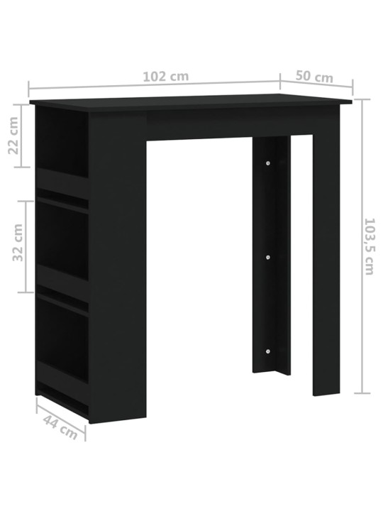 Barový stůl s úložným regálem černý 102x50x103,5 cm kompozit