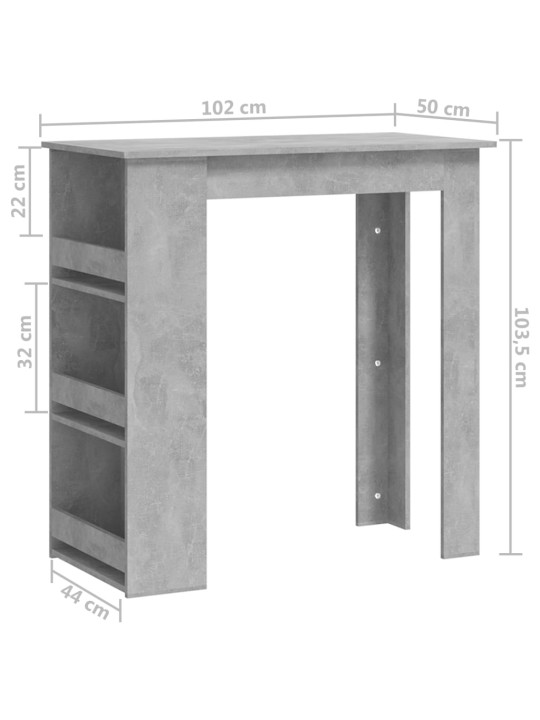 Barový stůl s úložným regálem betonově šedý 102 x 50 x 103,5 cm