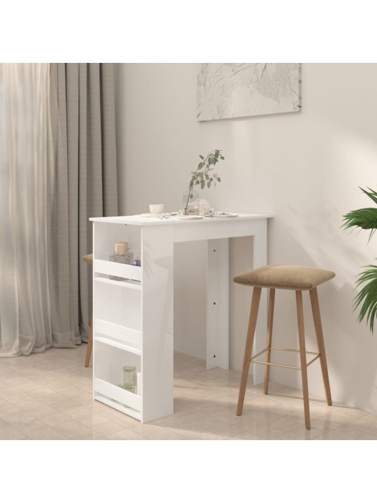 Barový stůl s úložným regálem bílý vysoký lesk 102x50x103,5 cm