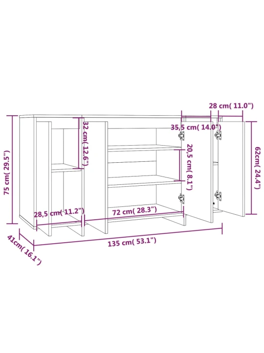 Příborník bílý s vysokým leskem 135x41x75 cm kompozitní dřevo