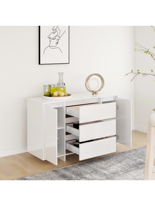 Příborník se 3 zásuvkami bílý vysoký lesk 120x41x75 cm kompozit